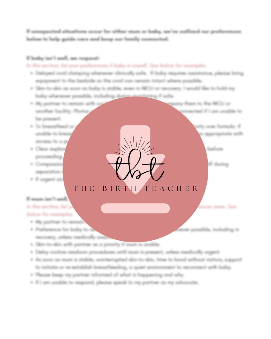 Empowered Caesarean Birth Plan