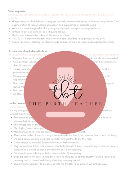 Informed Decisions Birth Plan Template