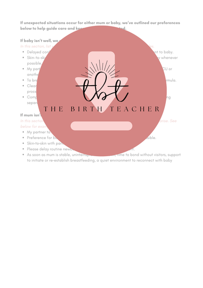 Informed Decisions Birth Plan Template